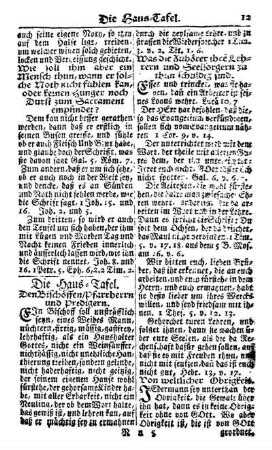 Die HAUS-Tafel. Den Bischöffen / Pfarrherrn und Predigern.