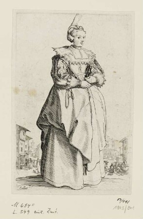 Edeldame mit kleinem Häubchen, Blatt 1 der Folge "Trachten des Lothringischen Adels"