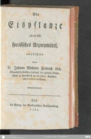 Die Eispflanze als ein fast specifisches Arzneymittel