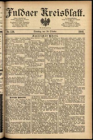 Erste Ausgabe vom Dienstag, den 29. Oktober 1901.