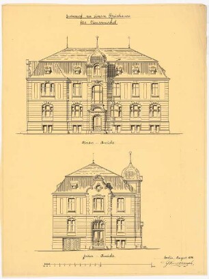 Kreishaus, Neutomischel: Aufrisse Hauptfassade, Seitenfassade
