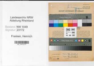 Entnazifizierung Heinrich Franken , geb. 12.08.1892 (Bahnsekretaer)