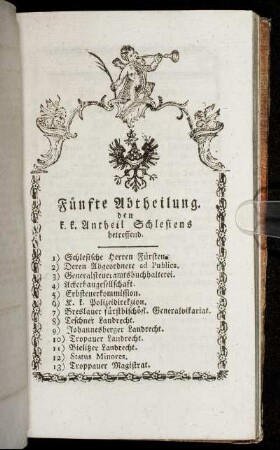Fünfte Abtheilung den k.k. Antheil Schlesiens
