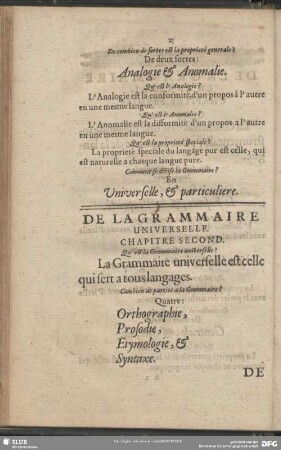 De La Grammaire Universelle. Chapitre Second