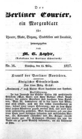 Nr. 36, Dienstag, den 13. März 1827