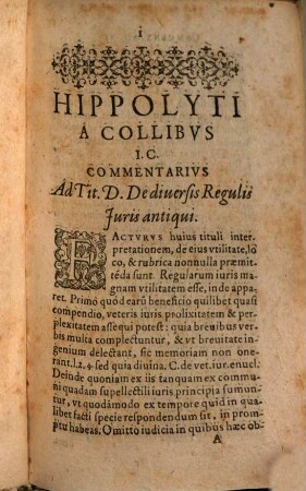 Commentarius ad Tit. D. de diversis Regulis iuris antiqui