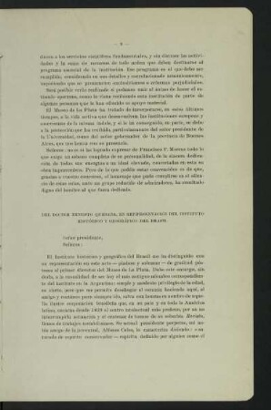 [Discurso] del doctor Ernesto Quesada, en representación del Instituto histórico y geográfico del Brasil