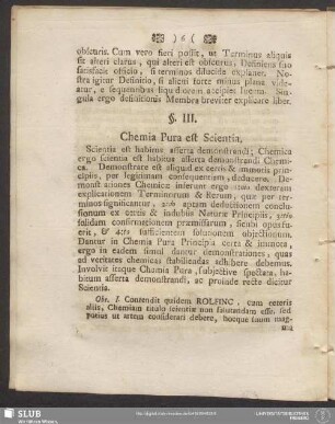 §. III. Chemia Pura est Scientia
