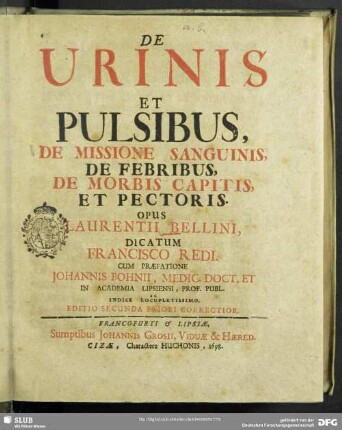 De Urinis Et Pulsibus, De Missione Sanguinis, De Febribus, De Morbis Capitis, Et Pectoris