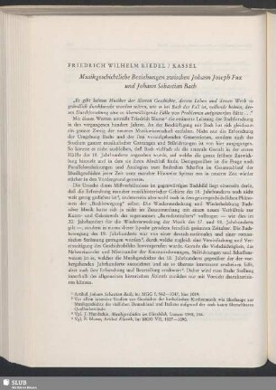 Musikgeschichtliche Beziehungen zwischen Johann Joseph Fux und Johann Sebastian Bach