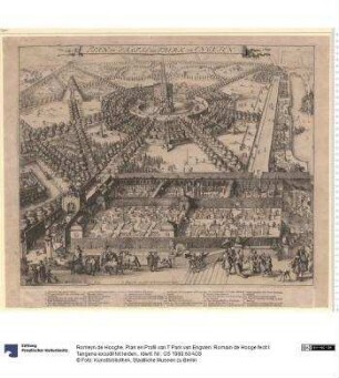Plan en Profil van T Park van Engvien. Romain de Hooge fecit I. Tangena excudit tot leiden.