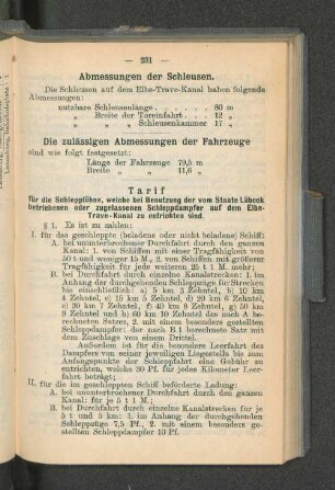 Abmessungen der Schleusen.