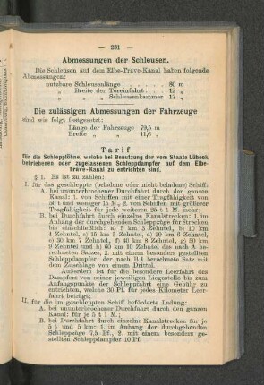 Abmessungen der Schleusen.