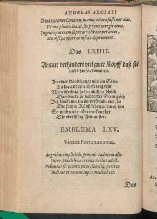 Emblema LXV. Virtuti Fortuna comes.