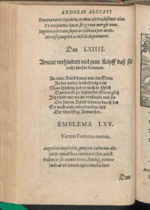 Emblema LXV. Virtuti Fortuna comes.