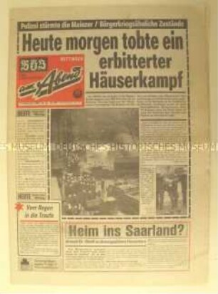 (Ost)-Berliner Tageszeitung "BZ am Abend" zur Räumung besetzter Häuser in der Mainzer Straße in Berlin
