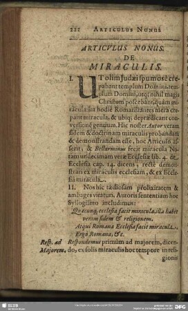 Articulus Nonus. De Miraculis