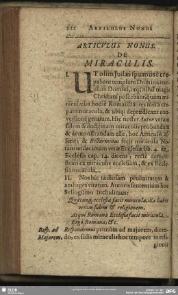Articulus Nonus. De Miraculis