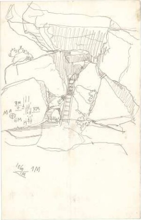 Thiersch, August ; Bauaufnahmen (deutsche Bauernhäuser u.a.) - Grotte (Teilansicht)