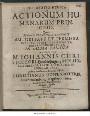 Disputatio Ethica De Actionum Humanarum Principiis