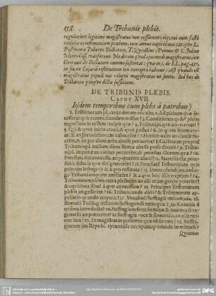 De Tribunis Plebis. Caput XVII. Iisdem temporibus cum plebs à partibus