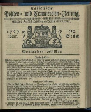 21tes Stueck, Montag den 22ten May 1769