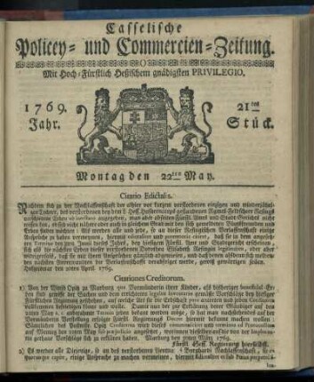 21tes Stueck, Montag den 22ten May 1769