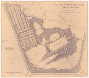 Volkspark Rehberge, Berlin-Wedding: Gesamtanlage im Grundriss 1:2000, Maßstabsleiste, Stempel