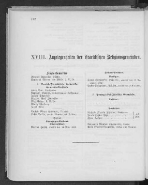 XVIII. Angelegenheiten der israelitischen Religionsgemeinden.