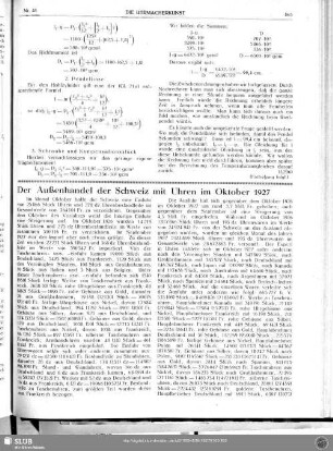 Der Außenhandel der Schweiz mit Uhren im Oktober 1927