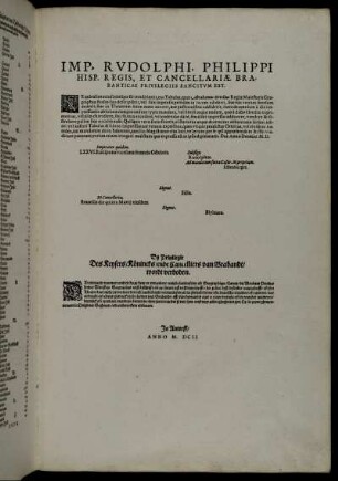 Imp. Rudolphi Philippi Hisp. Regis, Et Cancellariæ Brabanticae Privilegiis Sanctium Est.