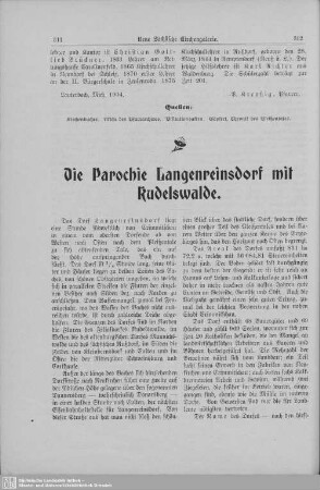 Die Parochie Langenreinsdorf mit Rudelswalde