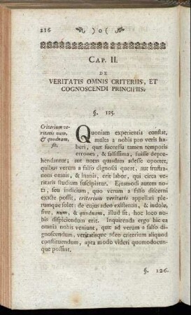 Cap. II. De veritatis omnis criteriis, et cognoscendi principiis.