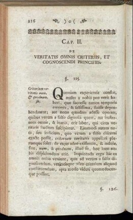 Cap. II. De veritatis omnis criteriis, et cognoscendi principiis.