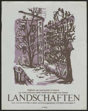 Ausstellungswerbung: "Landschaften" vom 02. bis zum 31. Dezember 1986