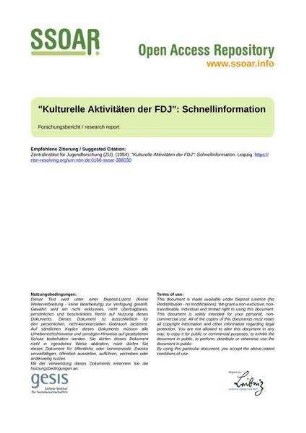 "Kulturelle Aktivitäten der FDJ": Schnellinformation