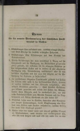 Themas für die neunte Versammlung des sächsischen Forstvereins in Nossen