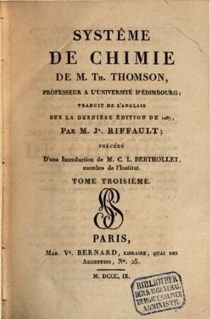 Systême de chimie : traduit de l'anglais sur la dernière édition de 1807, 3