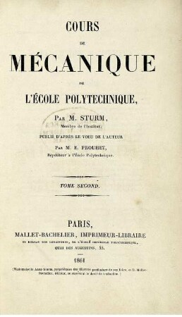 Tome 2: Cours de mécanique de l'école polytechnique. Tome 2