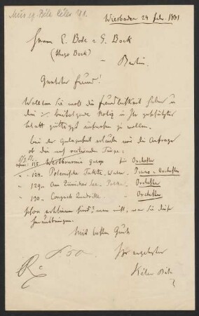 Brief an Musikverlag Ed. Bote und G. Bock (Berlin) : 24.02.1881