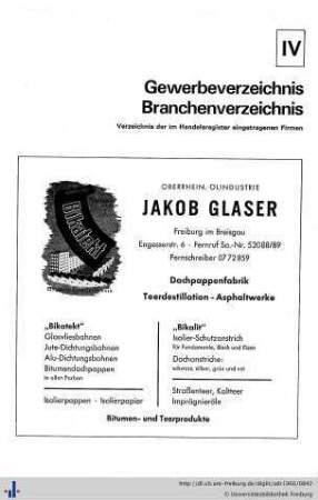 Teil IV. Gewerbeverzeichnis, Branchenverzeichnis.