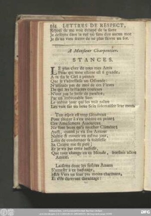 A Monsieur Charpentier. Stances.
