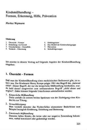 Kindesmißhandlung - Entstehung, Erkennung, Hilfe, Prävention