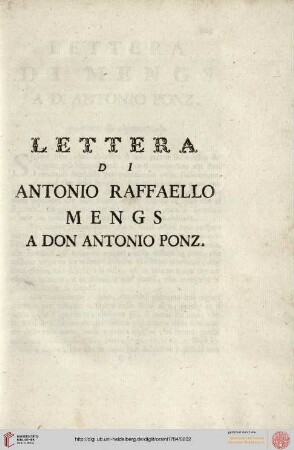 Lettera di Antonio Raffaelo Mengs a Don Antonio Ponz.