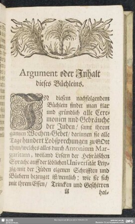 Argument oder Inhalt dieses Büchleins