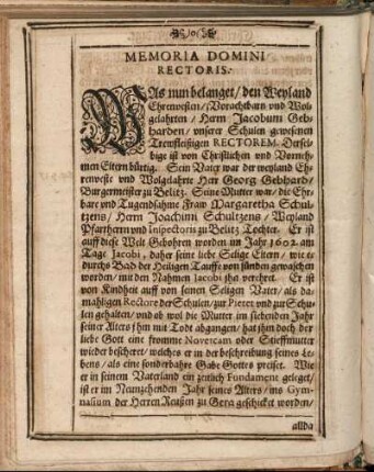 Memoria Domini Rectoris.