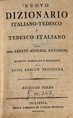 Nuovo Dizionario Italiano-Tedesco E Tedesco-Italiano