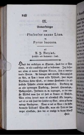 IX. Anmærkninger over Phaseolus nanus Linn. og Pyrus baccata.