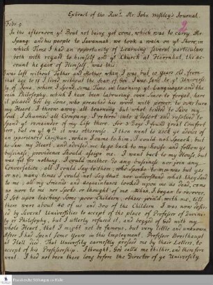 Auszug aus dem Tagebuch von John Wesley