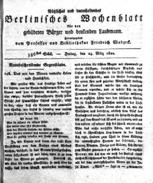 586stes Stueck, Freitag, den 24. Maerz 1820
